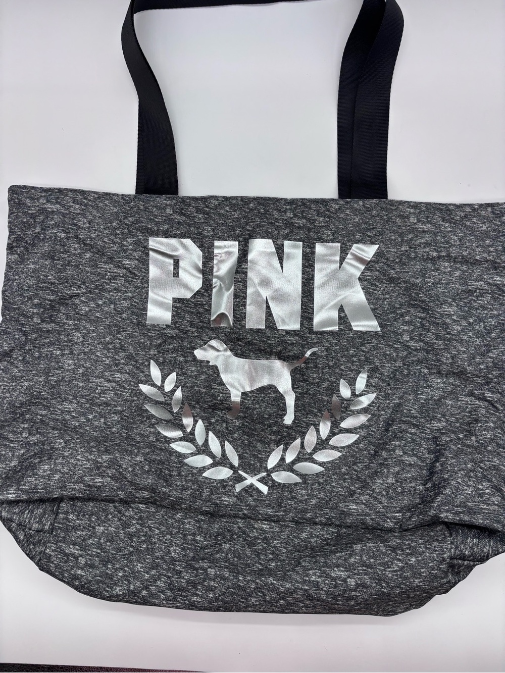 PINK Victoria's Secret Gray Heather Tote with Metallic Silver Logo